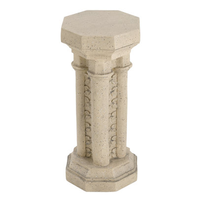 Pedestal Column Plant Stand 23.87 Inch Indoor Outdoor Magnesium Oxide Sand Color For Fern Potted Plants No Assembly Required - Colored As Side Table Ready To Use