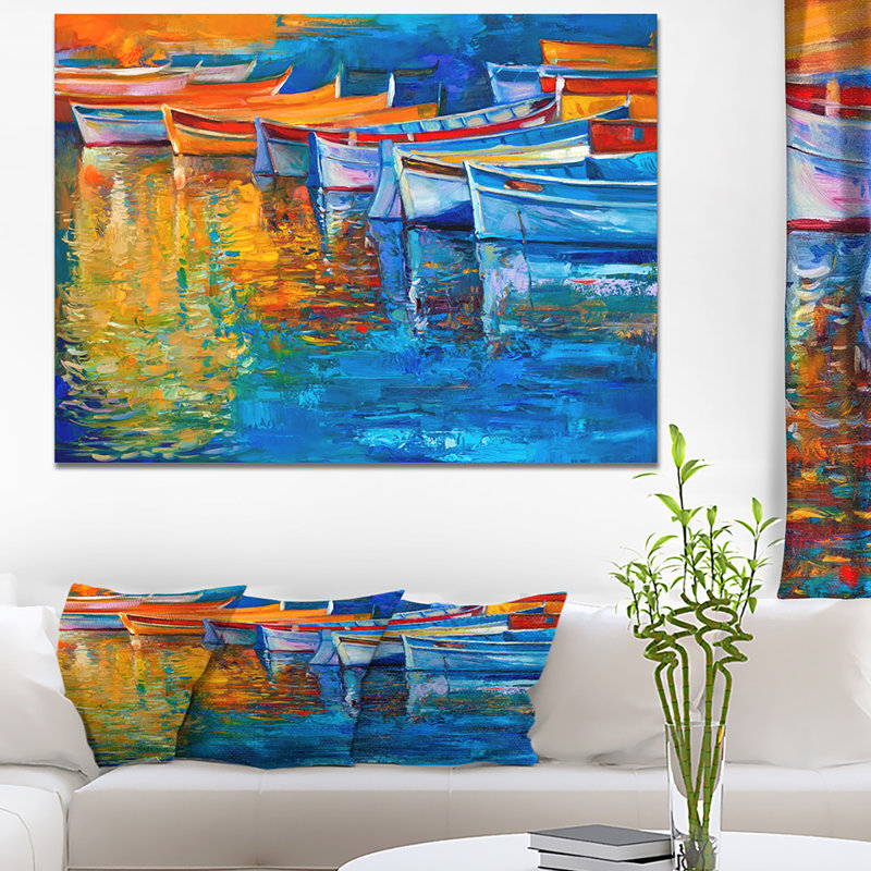 «  "bateau en bois sur eau calme"  », reproduction sur toile tendue, H 30 po x l 40 po x P 1,5 po