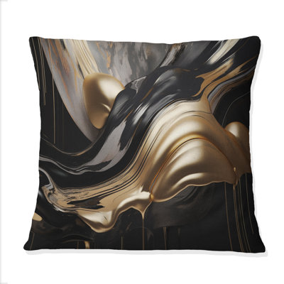 Marbre captivant doré et noir II - Coussin abstrait en marbre