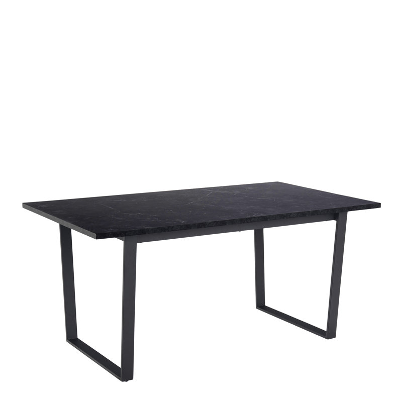 Barayon Marble Top Metal Base Dining Table, Black, 74 H x 160 L x 90 W cm