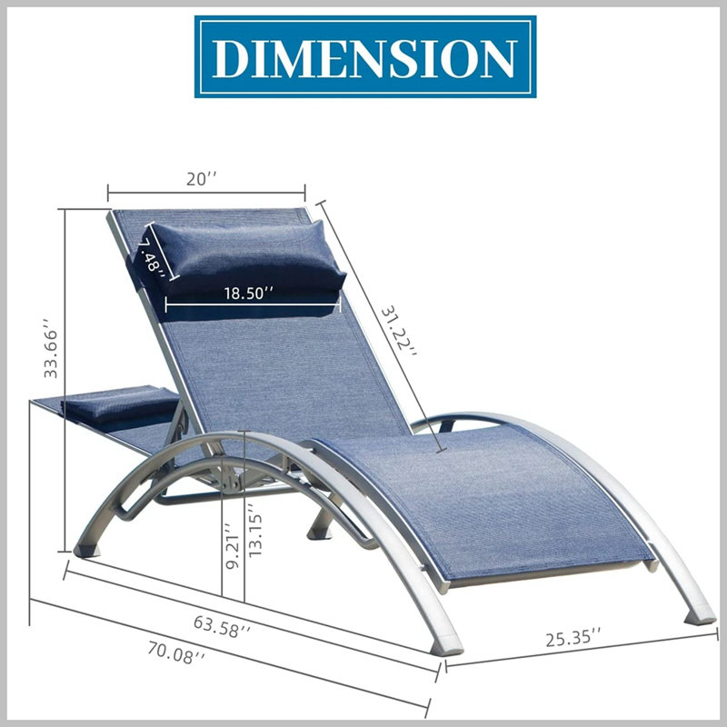 Delkeith Outdoor Metal Chaise Lounge , Cushion Included, Blue