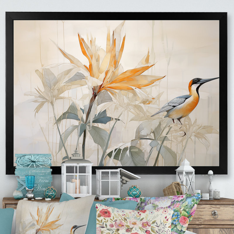 Minimalisme, oiseaux du paradis, fleurs, impression sur toile, Noir, H 30 po x l 40 po x P 1,5 po