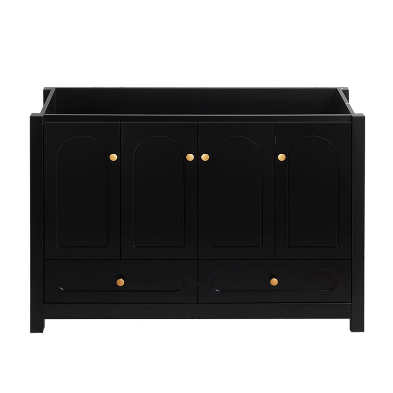 Armoire de salle de bain avec 4 portes et 2 tiroirs, armoire de rangement contemporaine pour salle de bain, Noir