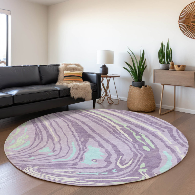 Premium Machine Washable Cossette AMF1051 Swirls Rug, Round 8'