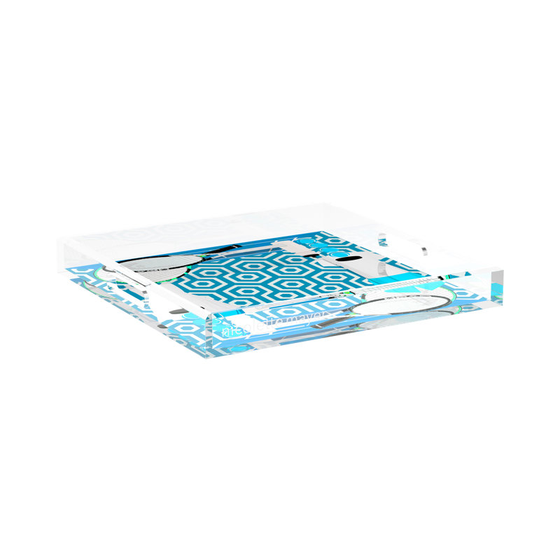 Abstract Decorative Tray, 2" H x 15" W x 15" D, Blue/White
