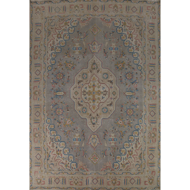 Tapis gris à motif géométrique traditionnel 10 x 13