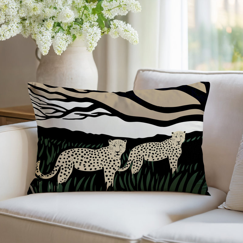Oreiller rectangulaire réversible intérieur / extérieur Vold Leopard, Rectangle H 14 po x l 20 po, Rouge