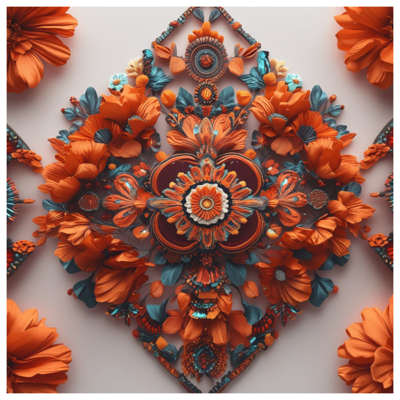 Tapis de bain orange à motif floral, L 34 po x L 21 po