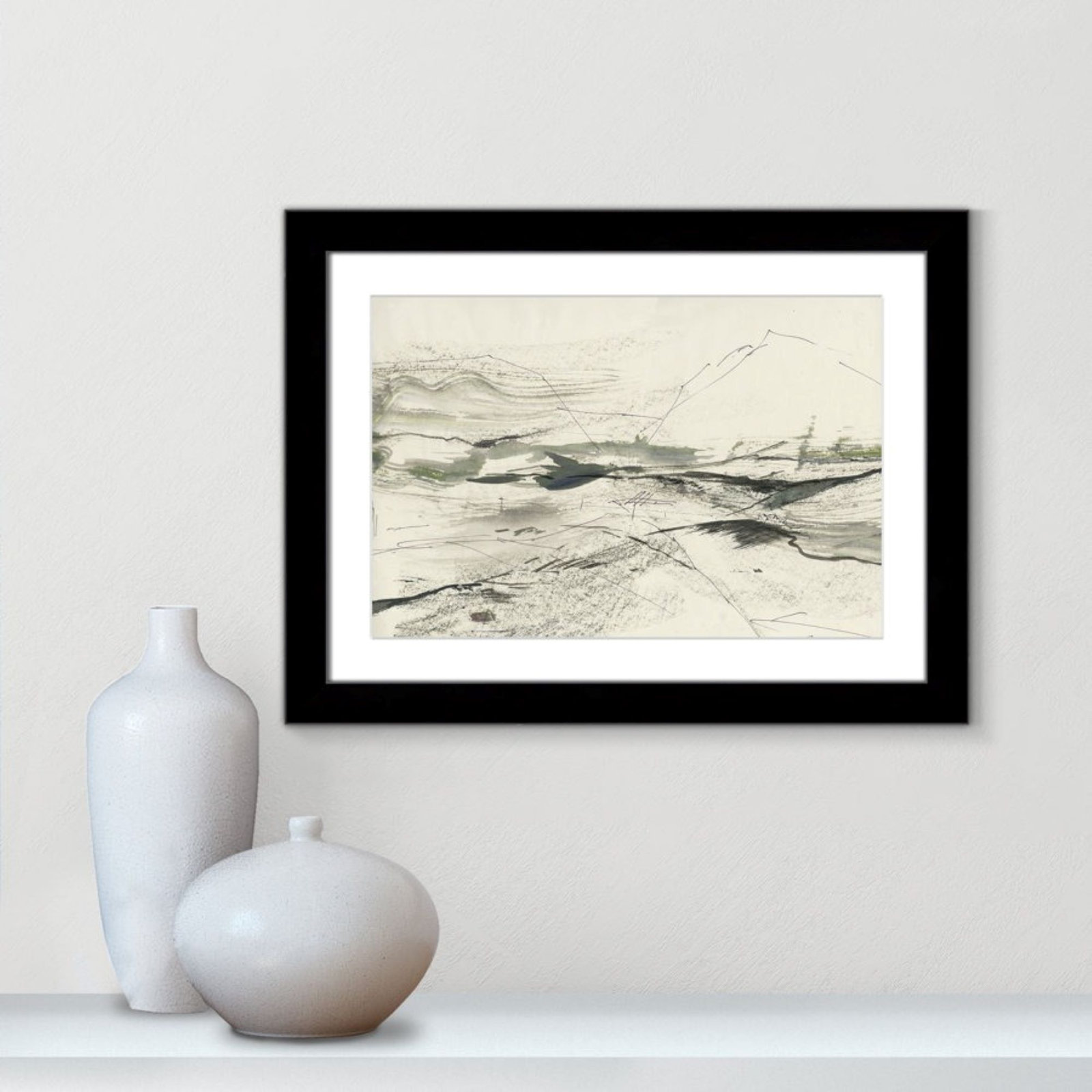 Green Sketches Print by PI Studio, 18.5" H x 24.5" W x 1.25" D, Black Cube Picture Framed, White