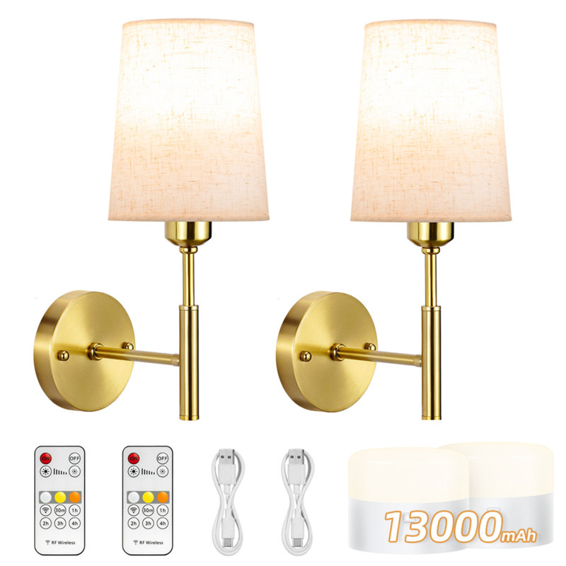 Wall Sconces Set Of Two Battery Operated, Rechargeable Wireless Wall Lights With Remote, 5200mah Dimmable Detachable Bulbs