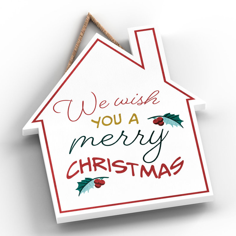 Xmas We Wish You a Merry Christmas Wooden House Plaque, 18.5cm H x 16cm W x 0.9cm D