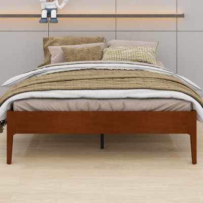 Modern Wood Platform Bed Frame with Wood Slats & Reliable Metal Support