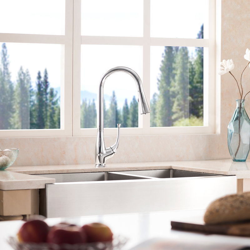 Courchevel Stainless Steel 36" L x 21" W Double Basin Undermount Kitchen Sink with Basket Strainer