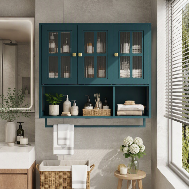 Armoire murale en bois 3 portes, Vert foncé