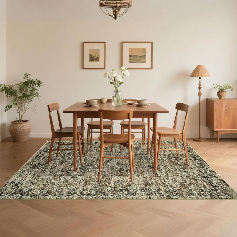 Washable Runner Rug – Vintage Distressed Design, Non-Slip, Soft Bath Mat for Kitchen, Entryway, Laundry, Rectangle 8' x 10'