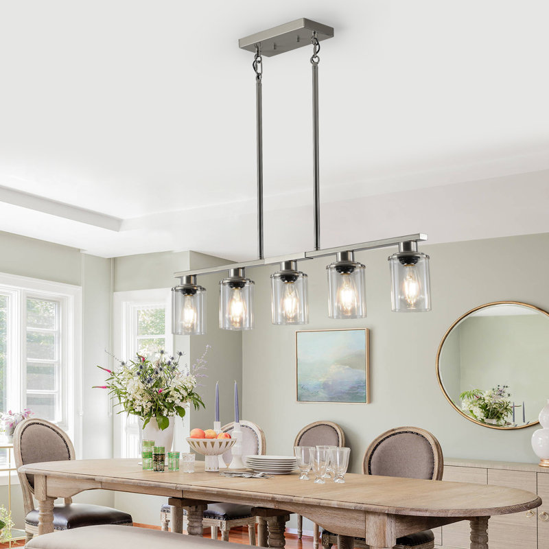 Lustre moderne à hauteur réglable en nickel brossé avec verre pour la salle à manger et la cuisine