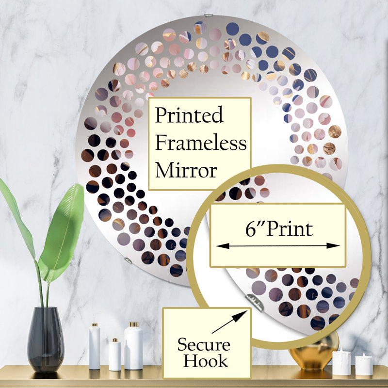 Pivoine rose art déco sur bleu - Miroir mural à pois MIR105703 C, 31,4 po x 31,4 po