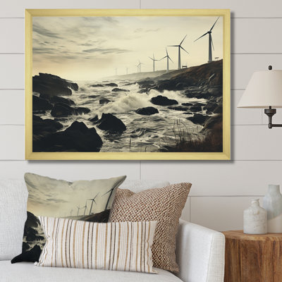 " Wind Turbines Monochrome Coastal Harvest "