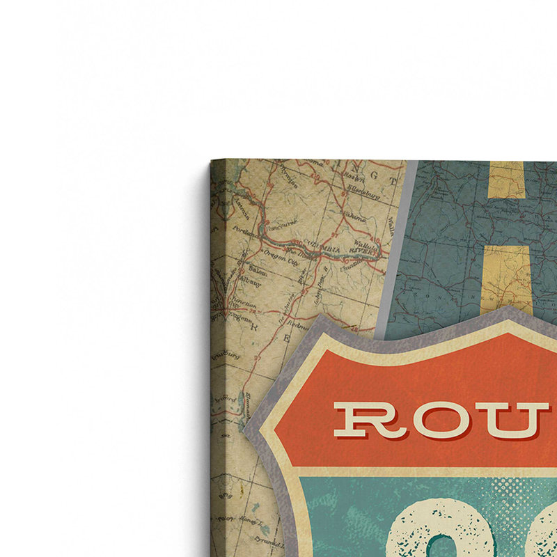 Panneau de signalisation rétro Route 66 Americana, Toile tendue, Ne s’applique pas, H 18 po x l 12 po