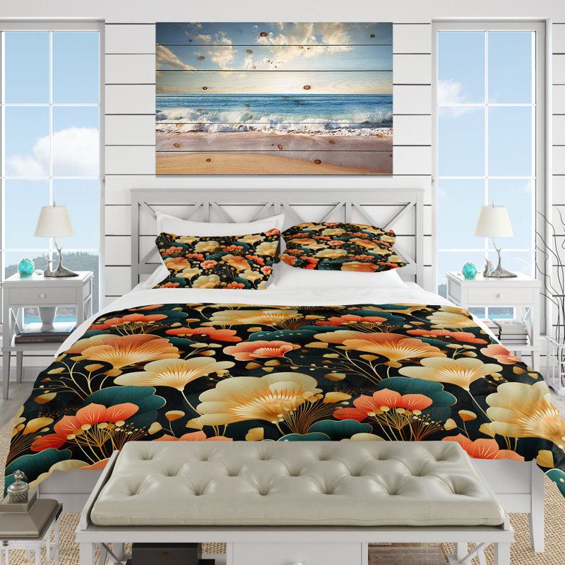 Ensemble de housse de couette botanique 1950S Miami Deco Petal Splendor, Housse de couette simple + 1 taie décorative stan