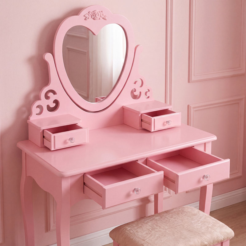 Brenda Dressing Table with Mirror, Pink