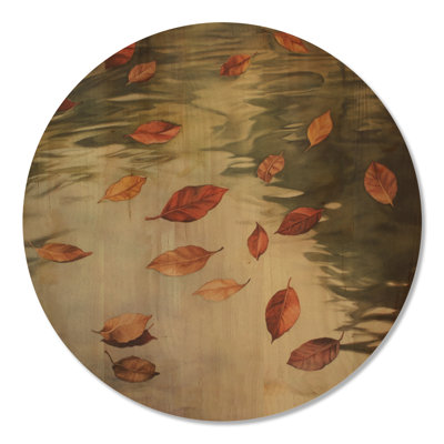 «Floating Leaves on Still Water I», art mural rond en bois rouge