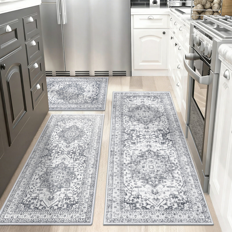 Tapis de cuisine lavable et antidérapant (ensemble de 3), Gris