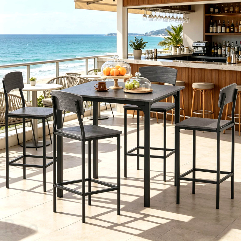 Ensemble 5 pièces de table de bar à hauteur de comptoir, table de cuisine carrée et chaises avec repose-pieds, conception peu encombrante