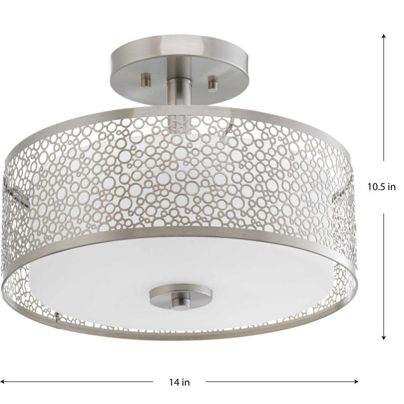 Plafonnier semi-encastré cylindrique unique à 1 lumière de 14 po Koman, Nickel brossé