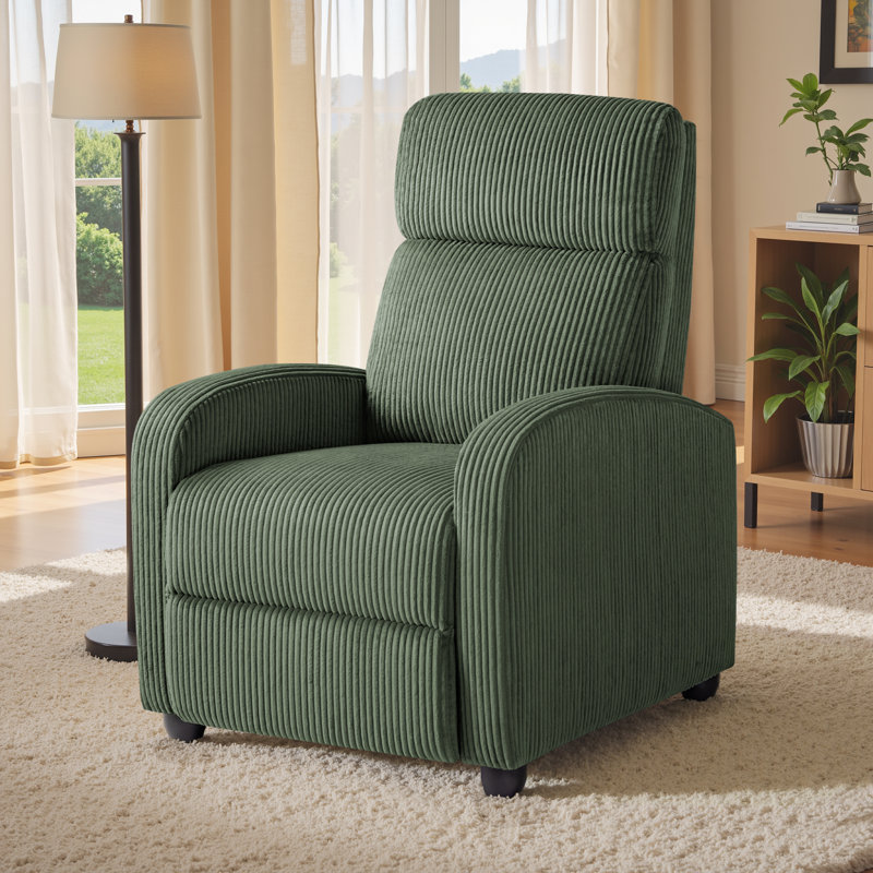 Manual Recliner, Comfortable Corduroy Recliner with Upholstered Back and Seat Cushion, Green