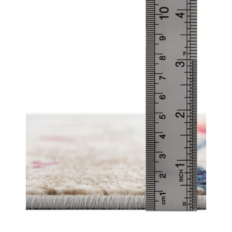 Machine Woven Polypropylene Area Rug in Teal/Orange/Beige, Rectangle 5'3" x 8'