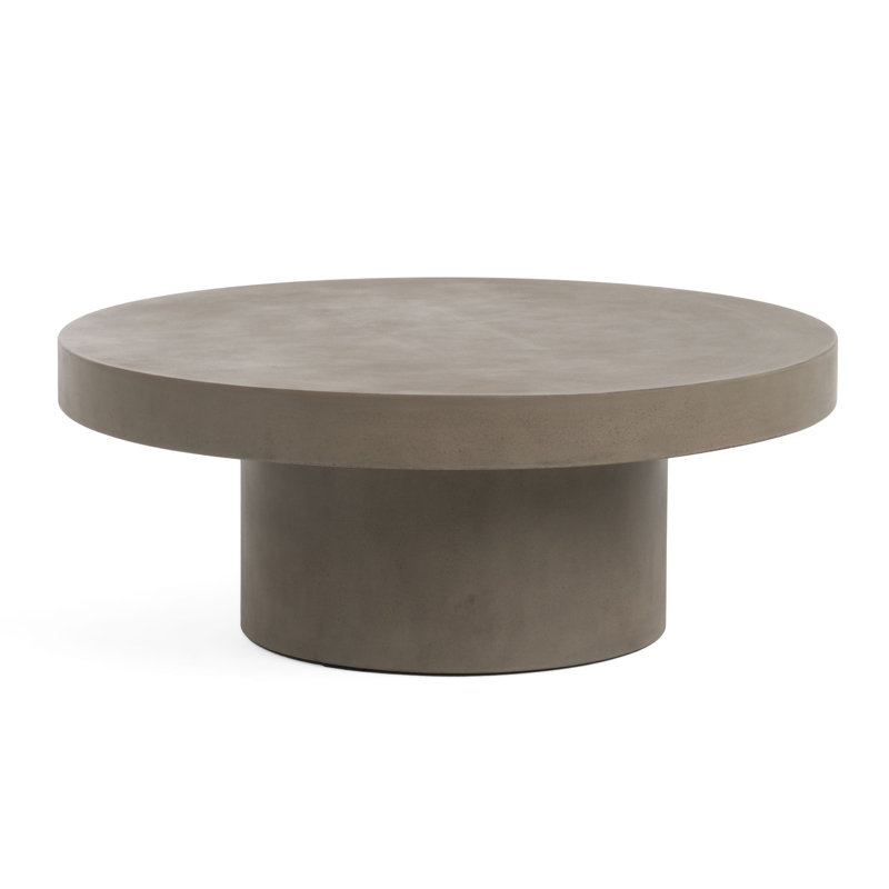 Table basse 36 po, plateau rond en béton, base de pilier épais, gris