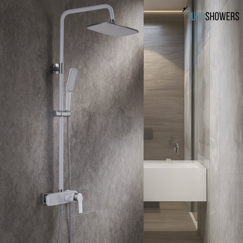 Système de douche à deux tons avec valve thermostatique et douchette, Or blanc