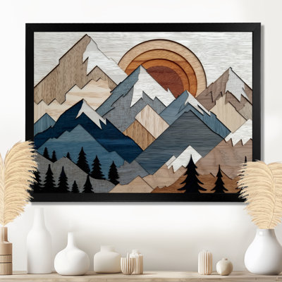 «Blue Orange Bold Mountains Landscape», impression d'art sur toile encadrée abstraite bleue