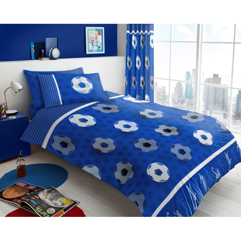Kids Football Pitch Duvet Cover Set Polycotton Bedding Set with Pillowcases Soft Breathable Quilt Cover Button Closure Easy Care Durable
