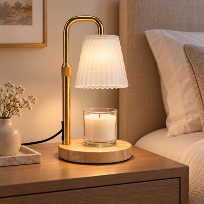 Frosted Candle Warmer Lamp with Wooden Base, Timer & Dimmer, Height Adjustable Wax Melter for Scented Candle Jars, Aesthetic Home Decor & Housewarming Gift