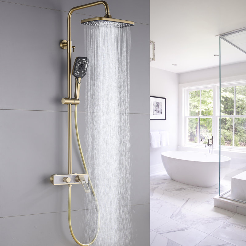 Modern Rain Shower System Combo – 12” Rainfall Head, Handheld Sprayer & Tub Spout, All-in-One Shower Faucet Set with Valve