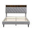 Base de lit tapissier pour grand lit avec tête de lit en tissu de lin touffeté à boutons, ports USB, station de charge pratique, deux poches latérales, ne nécessite pas de sommier, gris clair-882173539-882173540