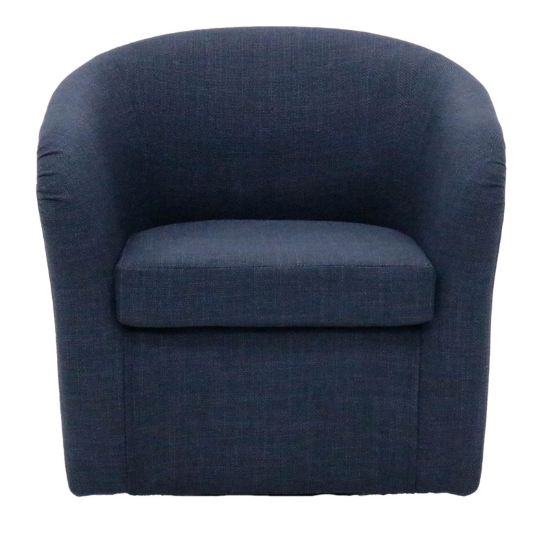Anrea 30.5" W Polyester Swivel Barrel Chair, Navy Polyester Blend