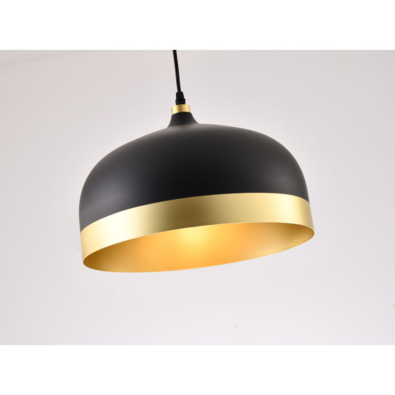 Industrial 1 Light Black Dome Pendant, 9" H x 12.9" W x 12.9" D