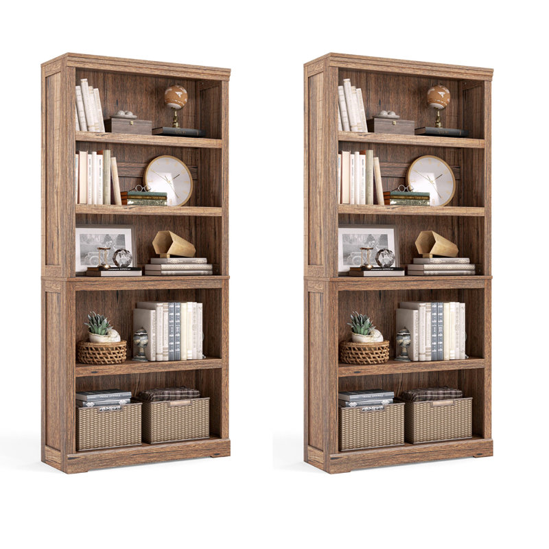 Patrick 31" W Tall 5 Shelf Bookcase - Set of 2, Dark Brown, (5 Shelves) 31.2”W 