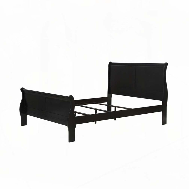 Panneau à lit-bateau en bois massif, Noir, noir, noir, noir, Très grand lit