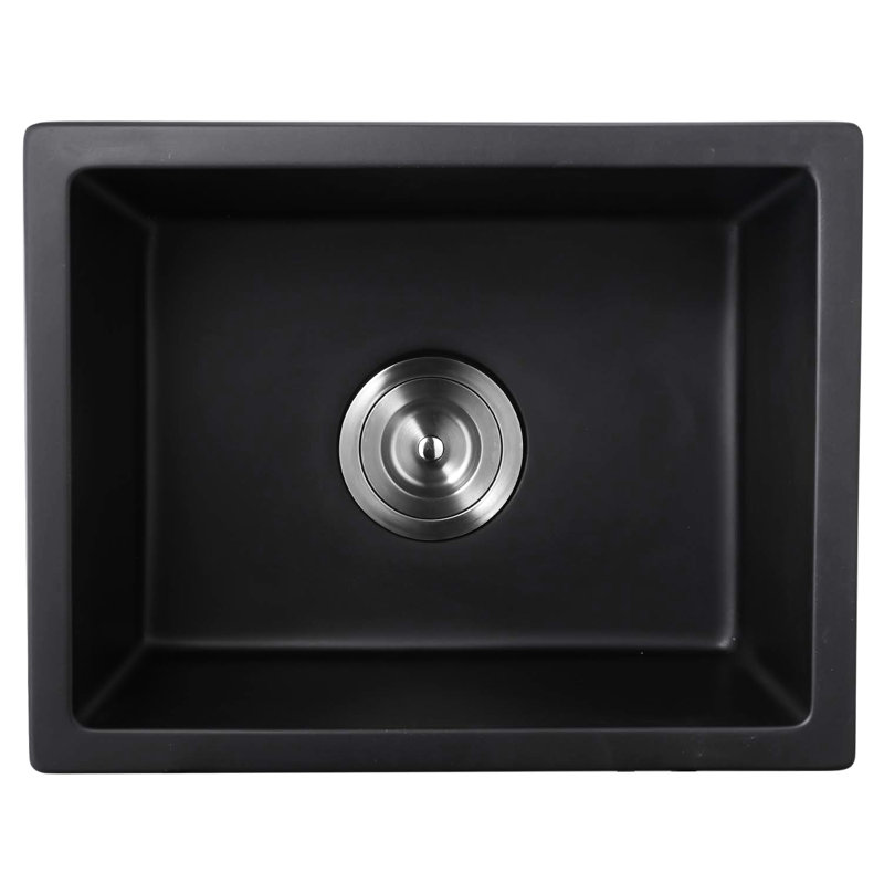 Évier à quartz L 13,85 po x l 17,84 po - Moulé à chaud moulé pour la durabilité avec panier et crépine Noir
