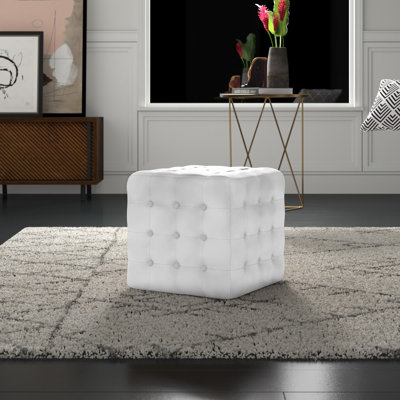 Elgin 18" Wide Genuine Leather Tufted Square Cube Ottoman by Mercury Row