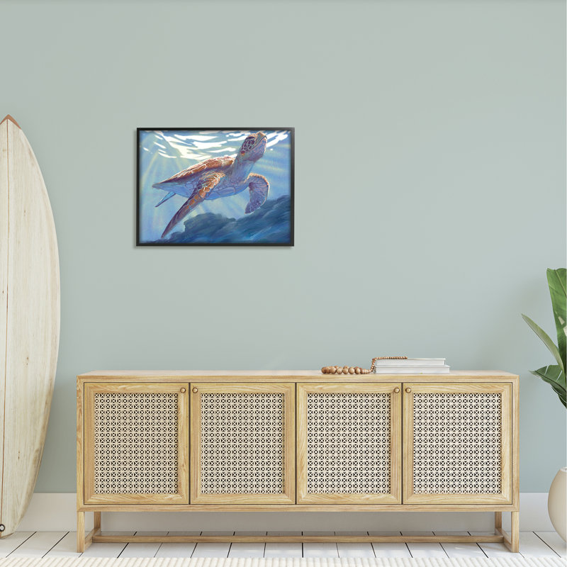 Deep Ocean Sea Turtle Canvas Print with Black Frame