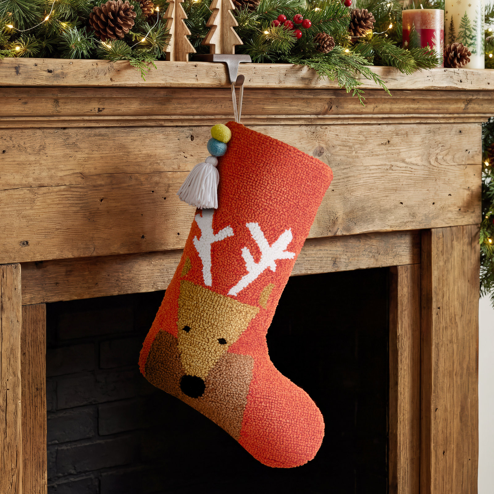 Reindeer Wool Hook Stocking