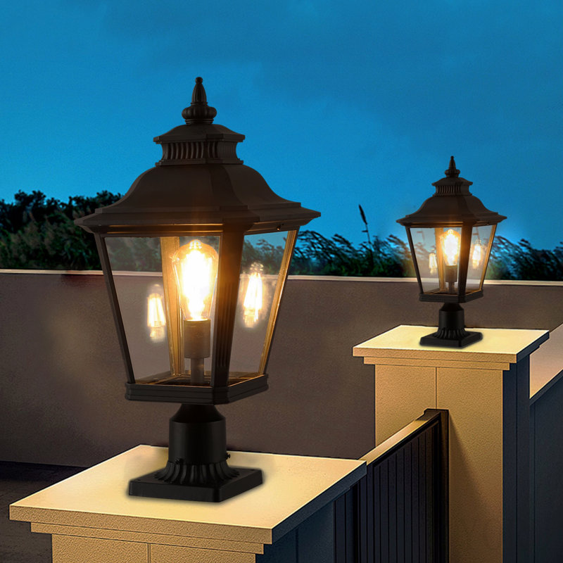 Ensemble de 2 lanternes d'extérieur 21 po (H) 21 po - Lampadaire rétro en métal noir et verre transparent pour l'éclairage de jardin, portail, allée et allée avec une conception élégante (ampoule non incluse)