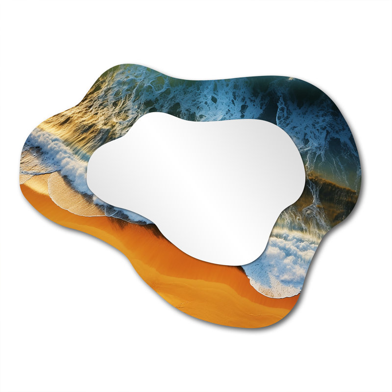 Grand miroir mural asymétrique nautique bleu et orange Beach View IV - Coastal Beach, 27 po x 35 po