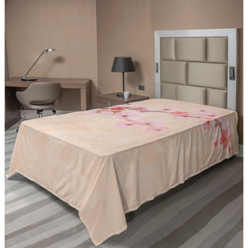 Drap-housse japonais Ambesonne Cherry Blossoms Sakura, Drap plat pour lit simple
