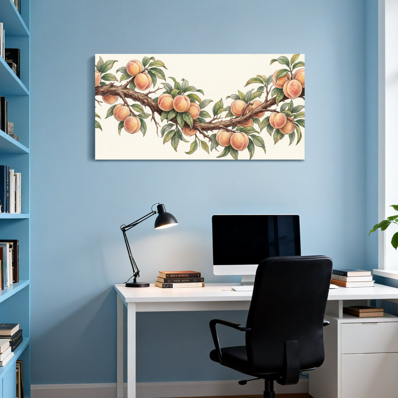 Plantes et fleurs - Branche de pêcher avec fruits et feuilles, H 16 po x l 32 po